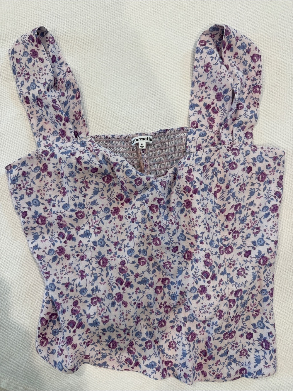Floral Smocked Tank Top - Lavender/Purple -Reformation